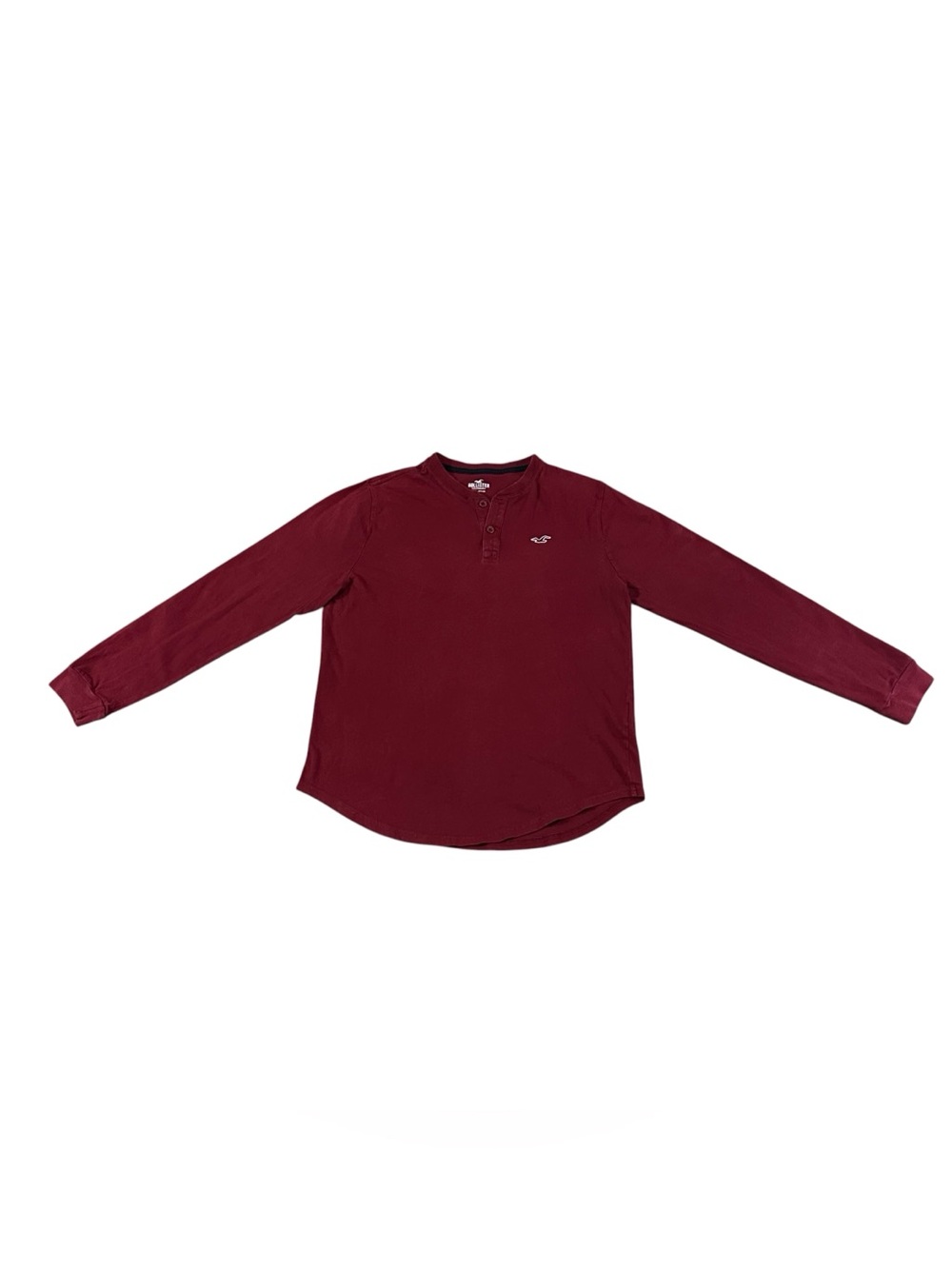 Hollister Men’s Medium Burgundy Long Sleeve Henley Shirt Cotton Logo